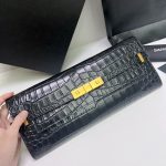 Saint Laurent Manhattan Clutch In Crocodile-Embossed Brown/Black For Women 31cm / 14in 695949AAAOH2591