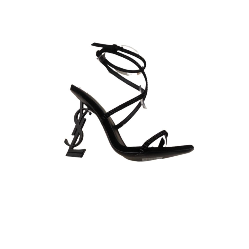 Saint Laurent Opyum Sandals In Crepe Satin And Rhinestones Black For Women 7323391UUAV1012