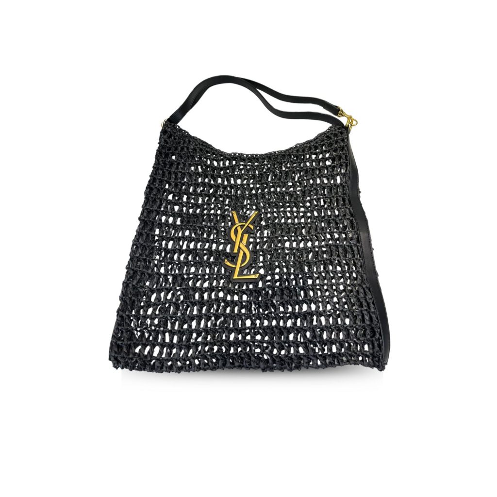 Saint Laurent Oxalis Bag In Raffia Macramé Black For Women 15.7 Inches/ 40 Cm 781289GAAEA1000