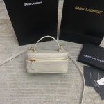 Saint Laurent Quilted Wash Bag White/Black For Women 16cm / 6.3in