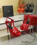 Saint Laurent Tribute Platform Sandals In Patent Red For Women