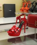 Saint Laurent Tribute Platform Sandals In Patent Red For Women