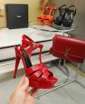 Saint Laurent Tribute Platform Sandals In Patent Red For Women