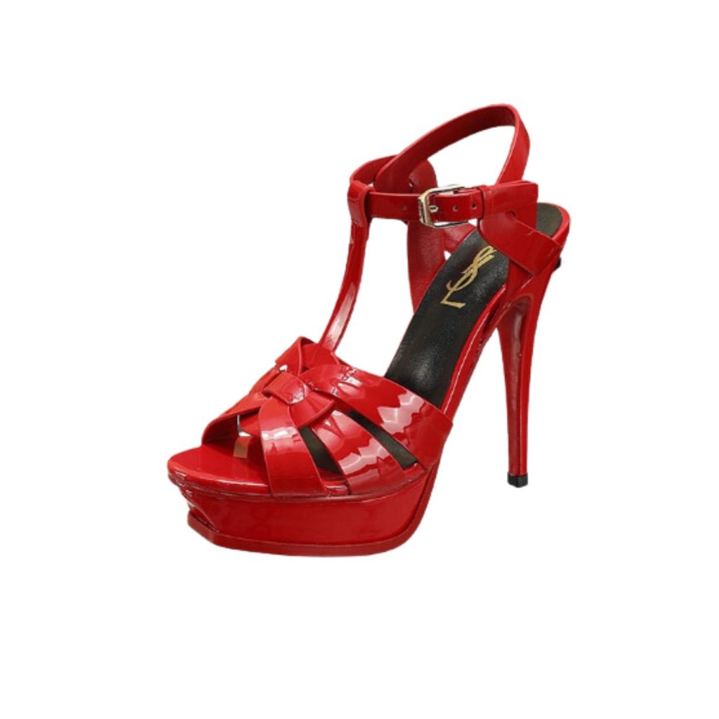 Saint Laurent Tribute Platform Sandals In Patent Red For Women