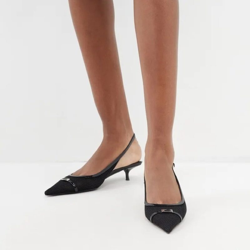 Saint Laurent Slingback Mesh Pumps Black For Women 763171AACSW1000