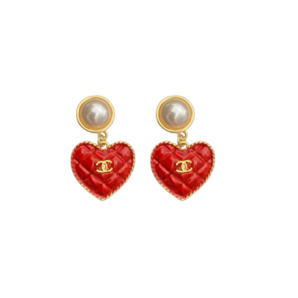 Senorita Red Heart Earrings Gold Tone For Women