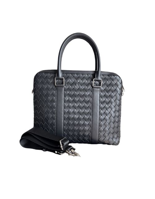 Slim Classic Intrecciato Briefcase Black/Dark Grey/Brown For Women‎ 14.2in/36cm 690702V0E528803