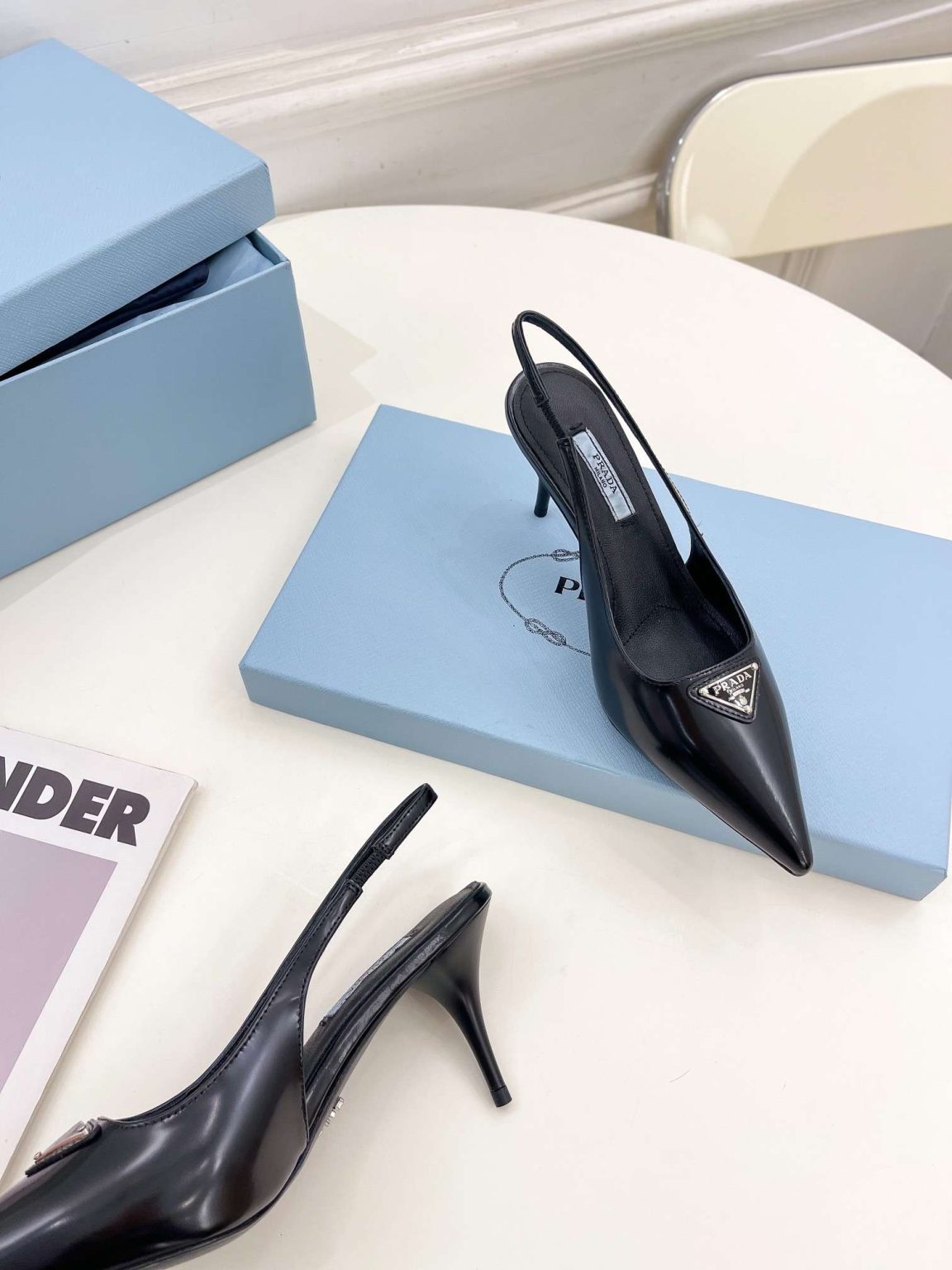 Prada Slingback Spike Pumps Black For Women