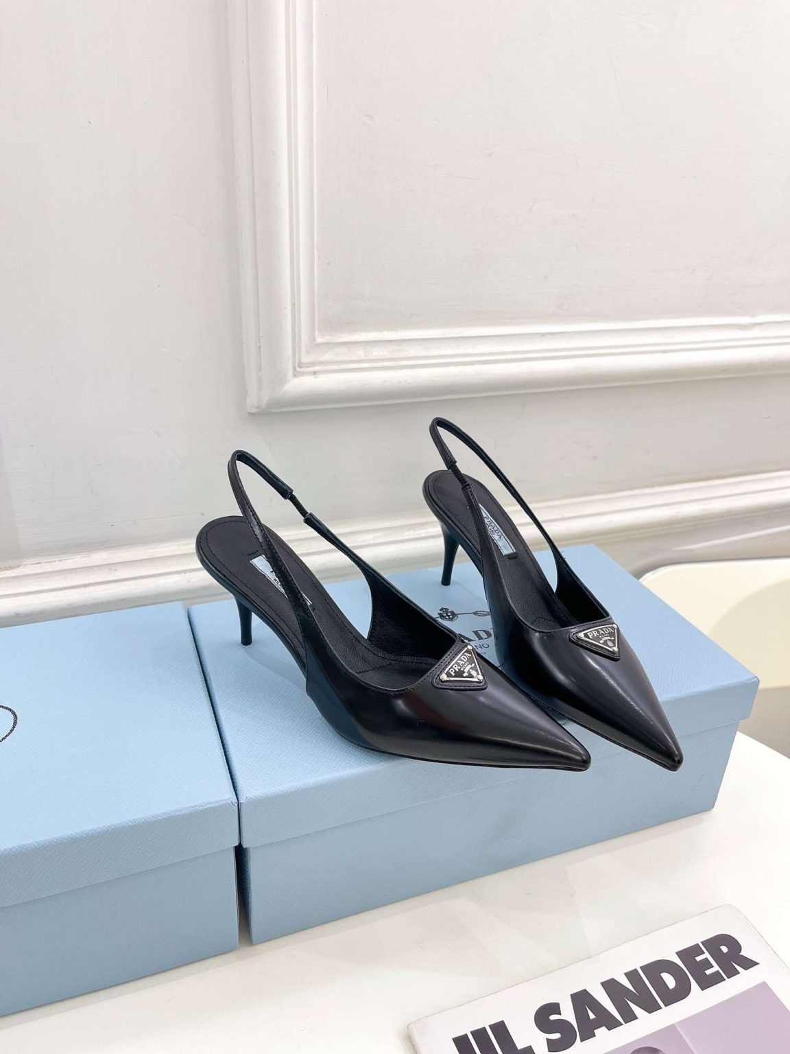 Prada Slingback Spike Pumps Black For Women