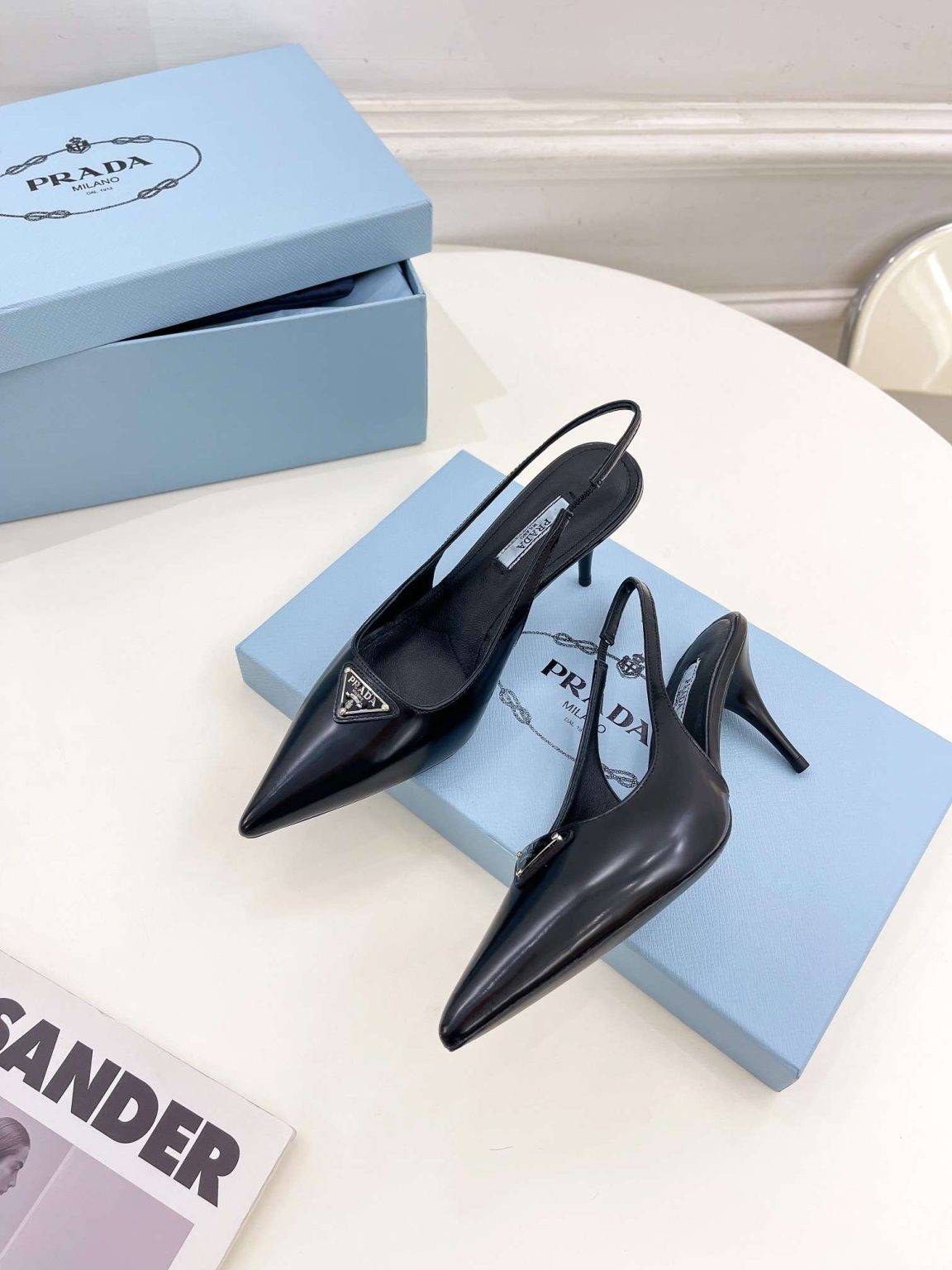 Prada Slingback Spike Pumps Black For Women