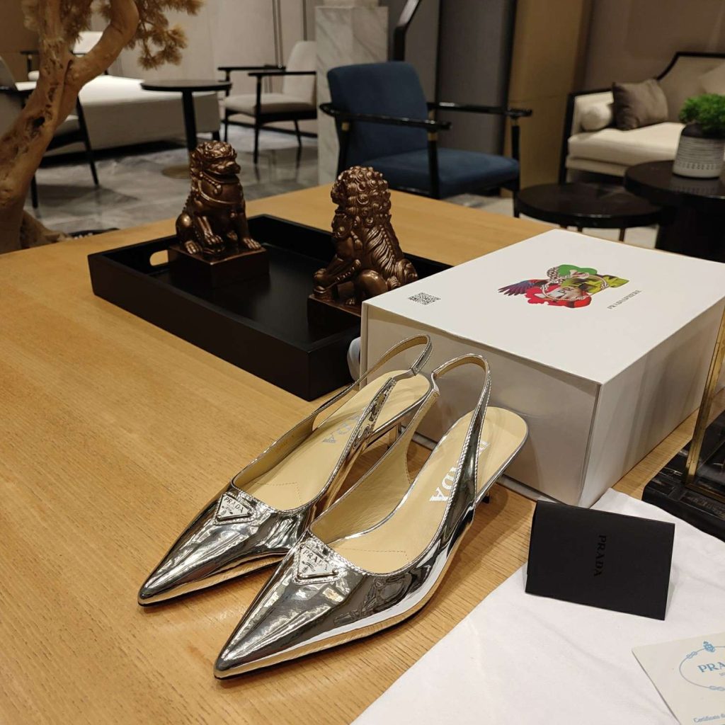 Prada Slingback Spike Pumps Silver For Women