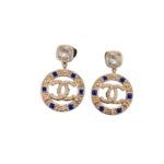 Small Dark Blue Stone Earrings Gold Tone For Women