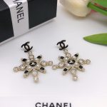 Snowflake Enamel Pearl Earrings Black For Wome