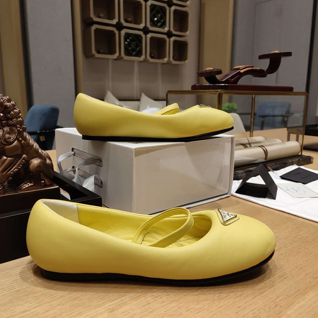 Prada Soft Padded Nappa Ballerinas Yellow For Women