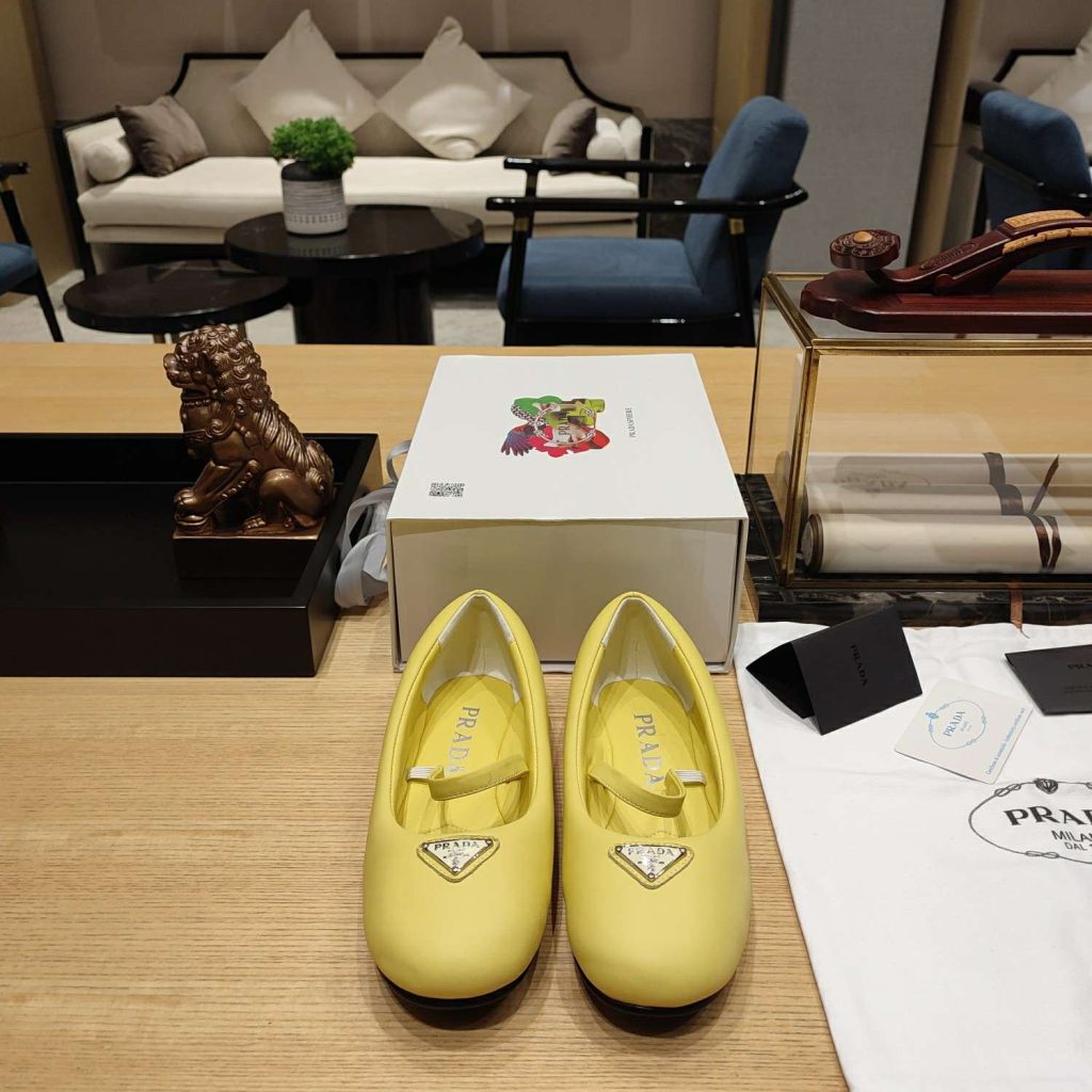 Prada Soft Padded Nappa Ballerinas Yellow For Women