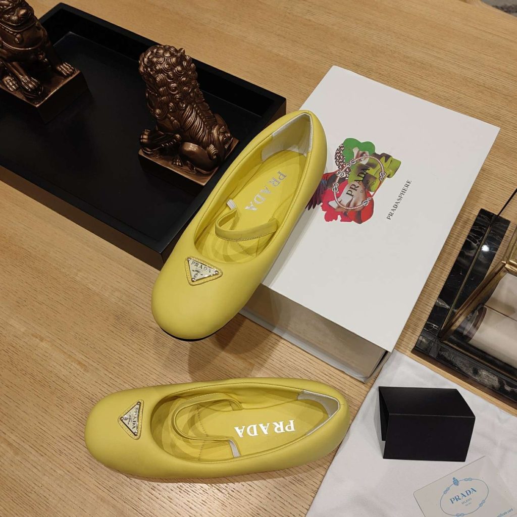 Prada Soft Padded Nappa Ballerinas Yellow For Women