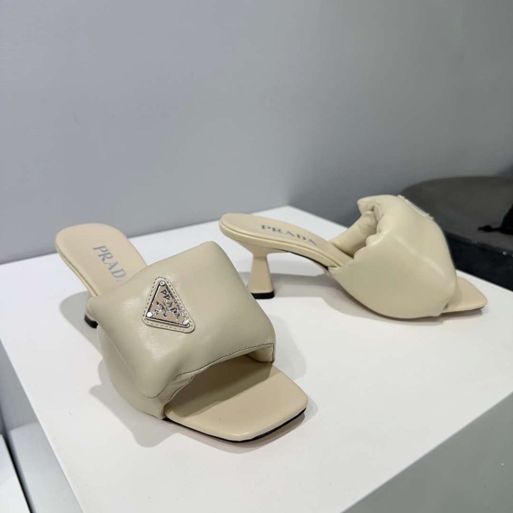 Prada Soft Padded Nappa Sandals Cream For Women