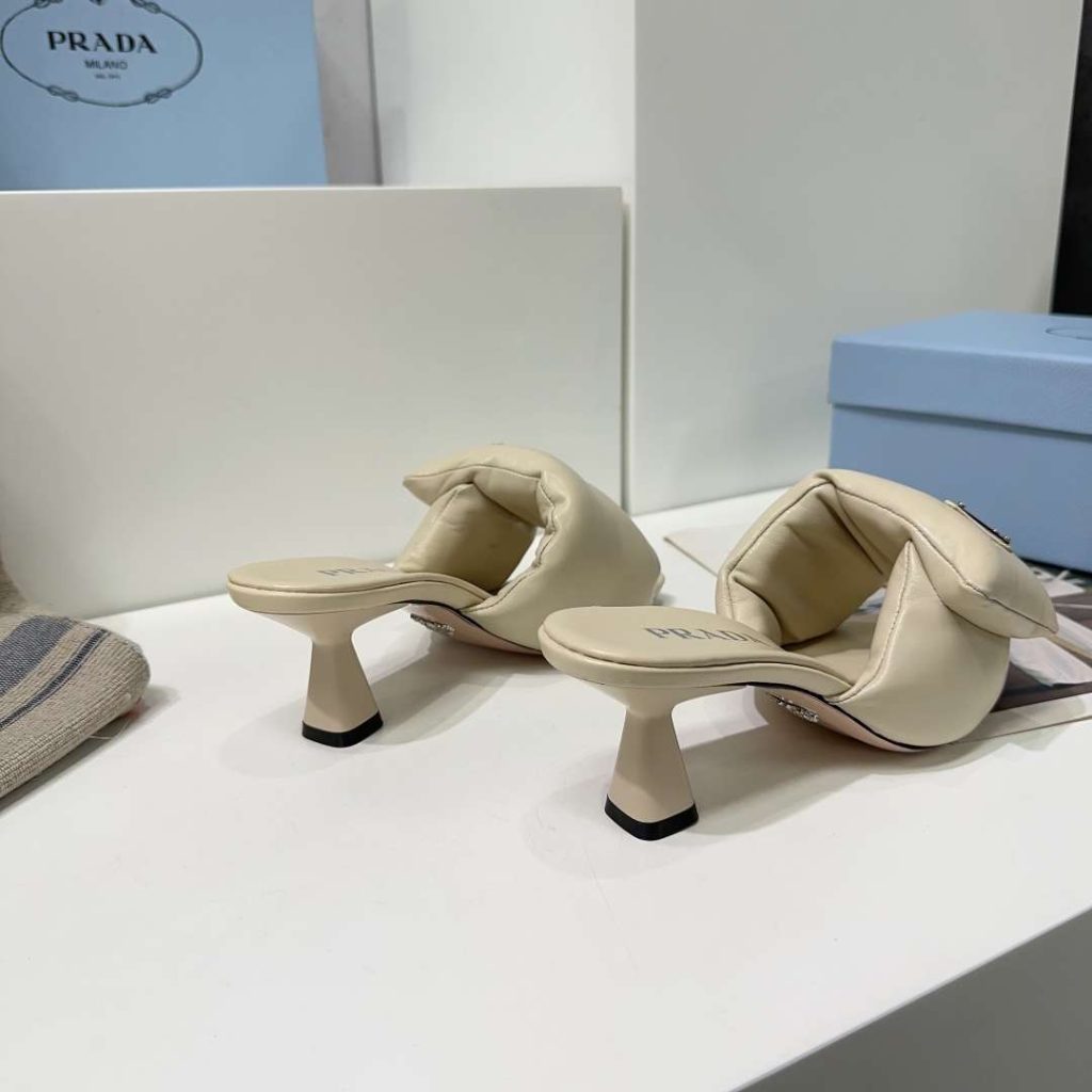 Prada Soft Padded Nappa Sandals Cream For Women