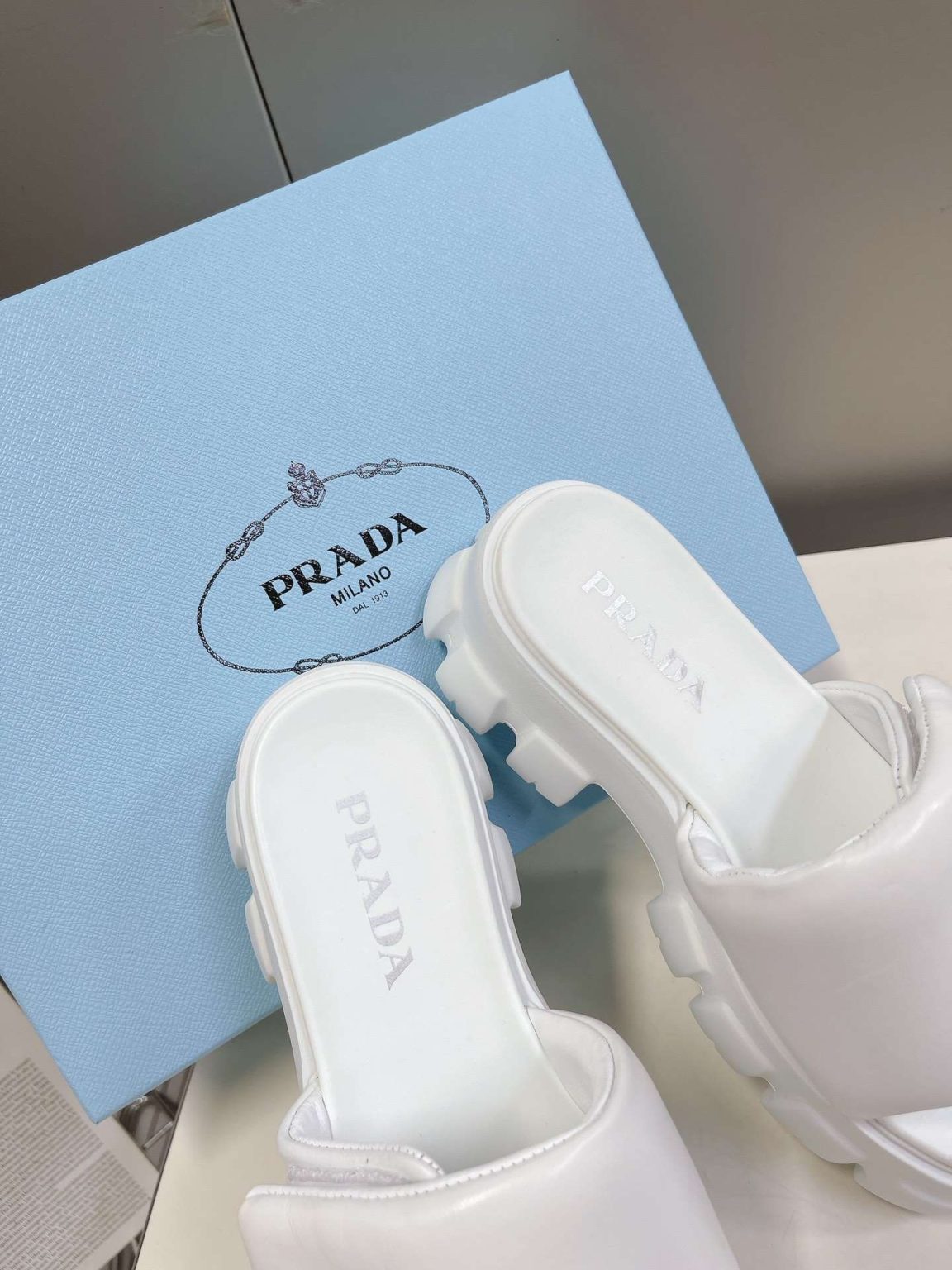 Prada Soft Padded Slides White For Women