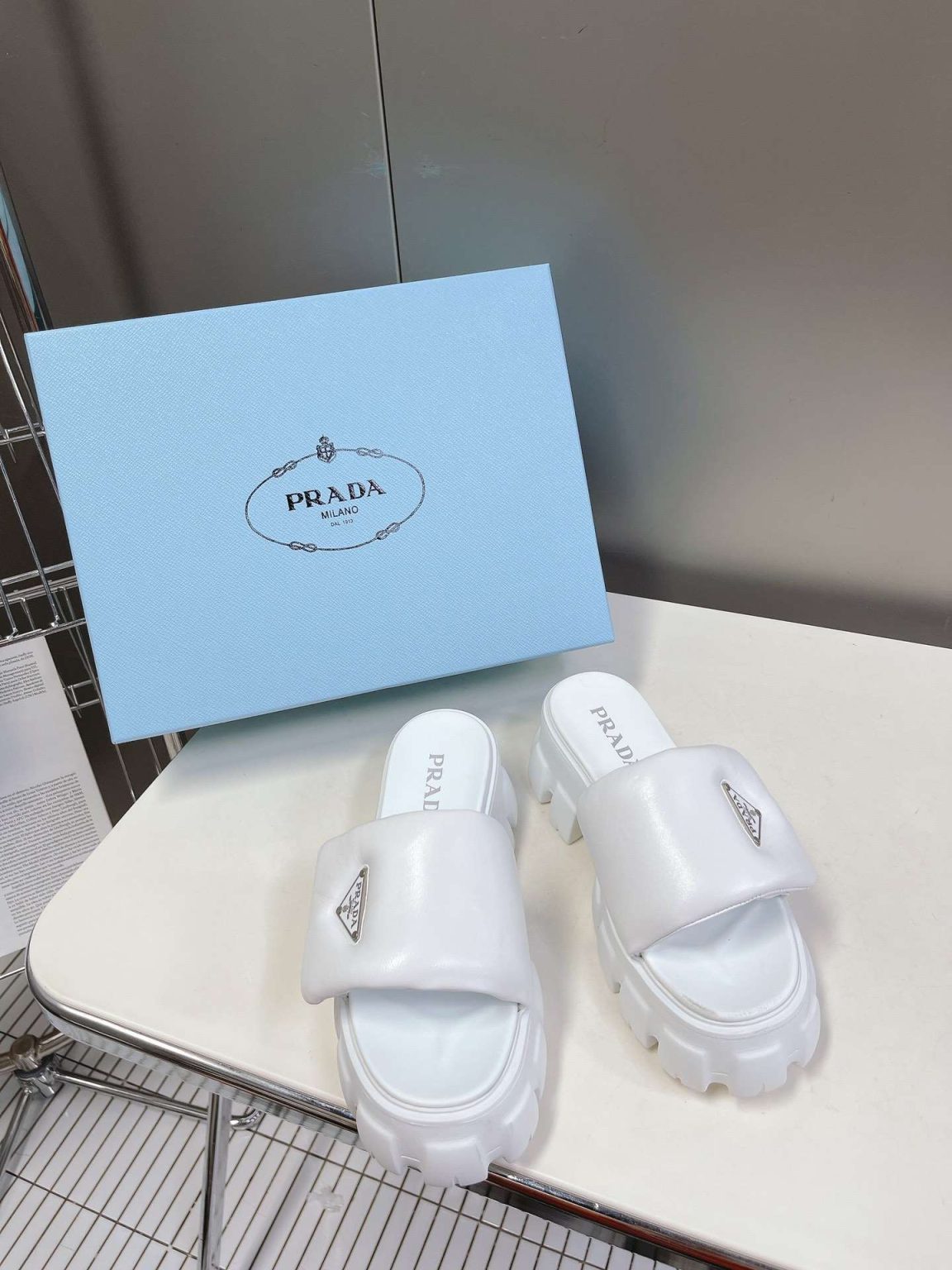 Prada Soft Padded Slides White For Women