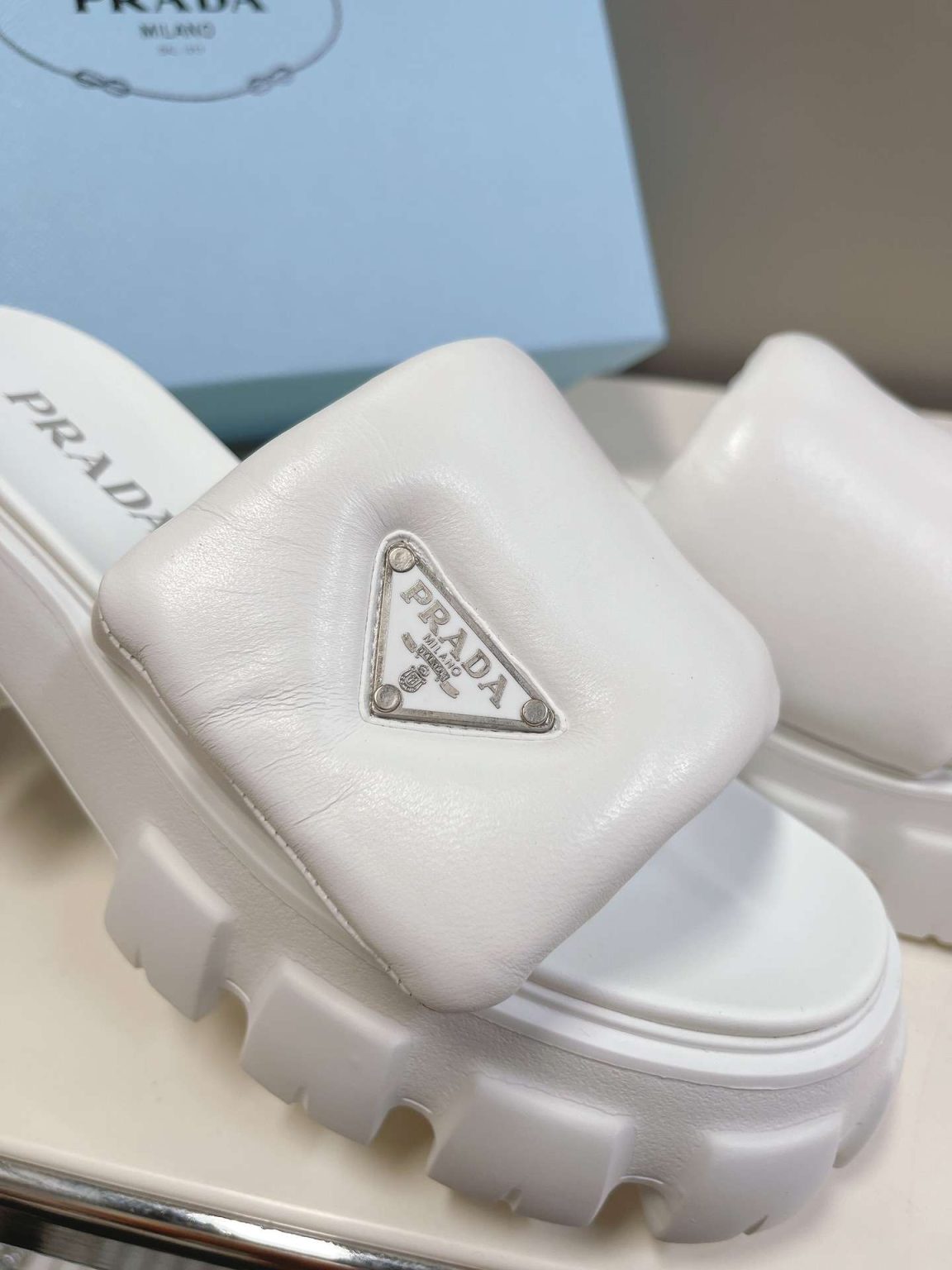 Prada Soft Padded Slides White For Women