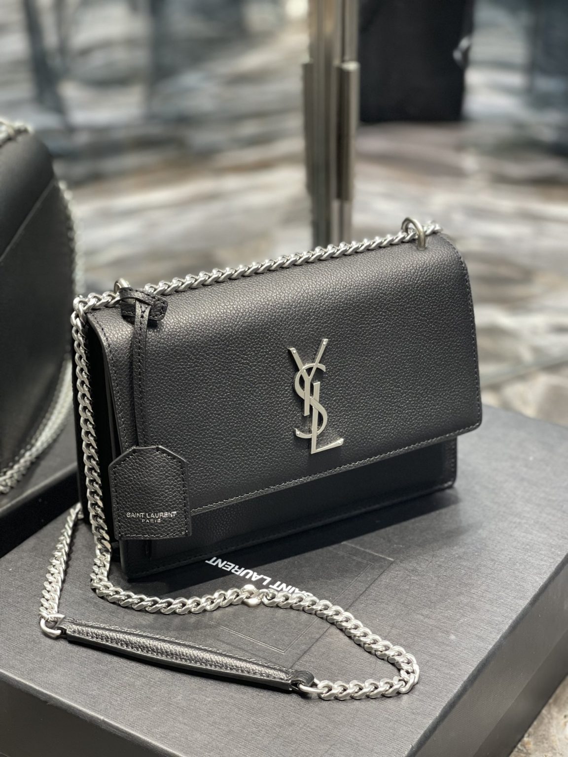 Saint Laurent Sunset Medium Chain Bag Black For Women‎ 8.6in/22cm 442906D420W1000