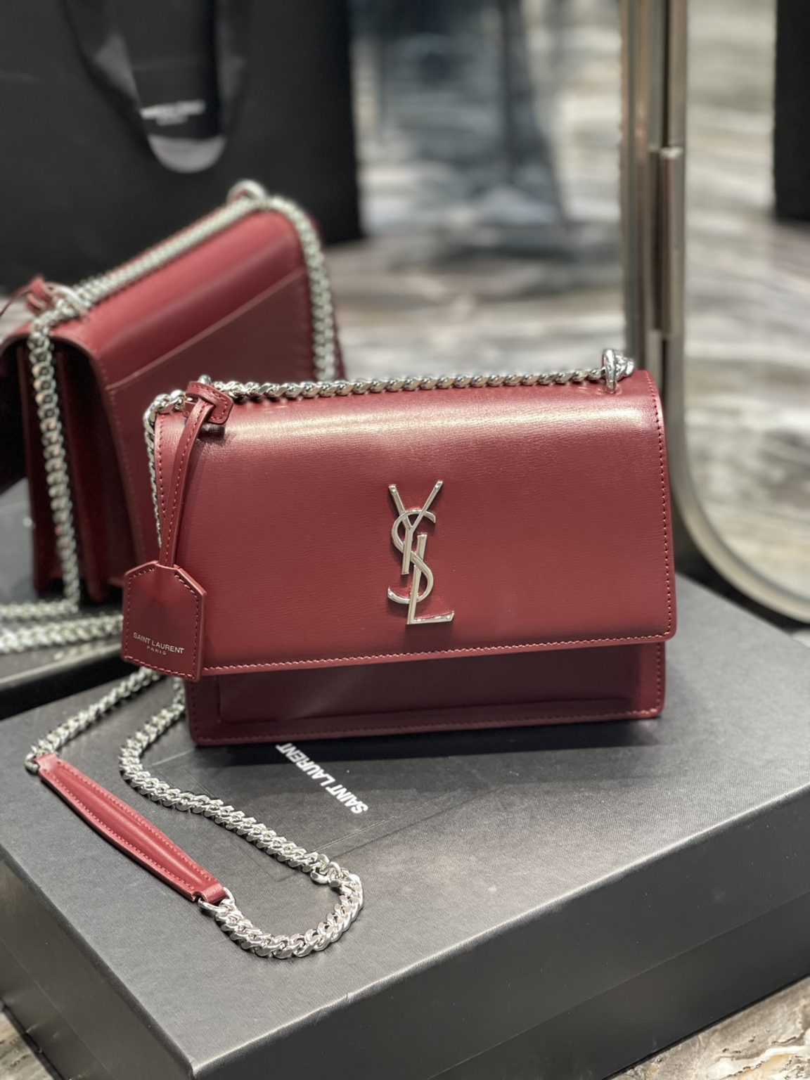 Saint Laurent Sunset Medium Chain Bag Red For Women‎ 8.6in/22cm