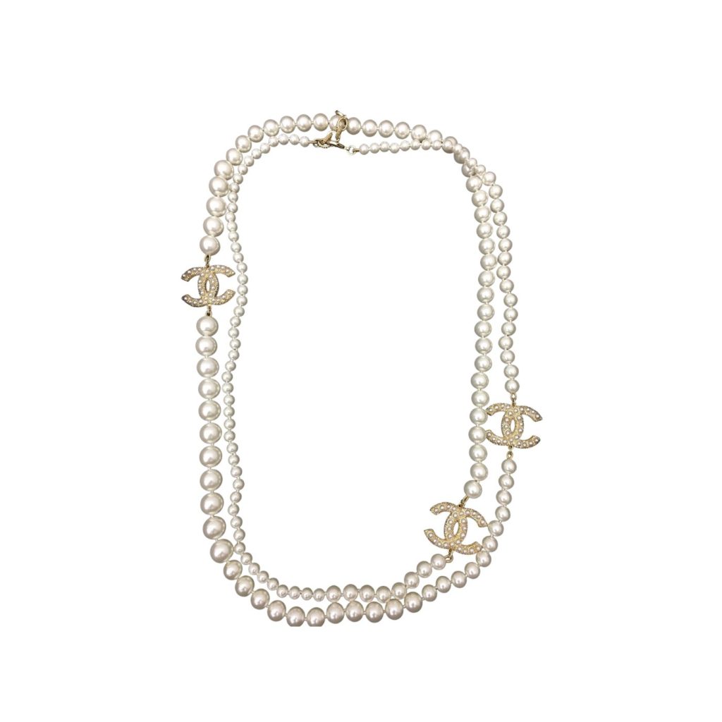 Three Chanel Iconics Pearl Necklace White For Women