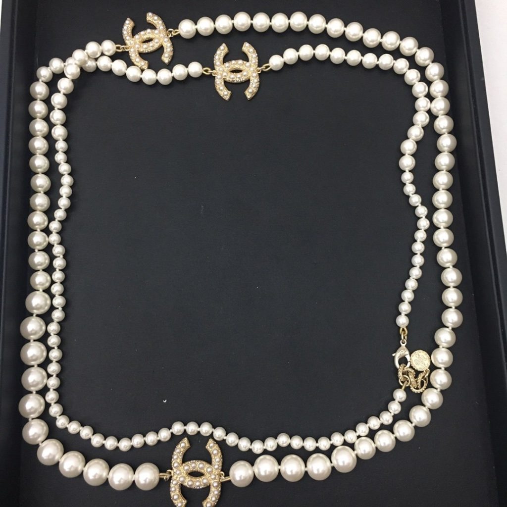 Three Chanel Iconics Pearl Necklace White For Women