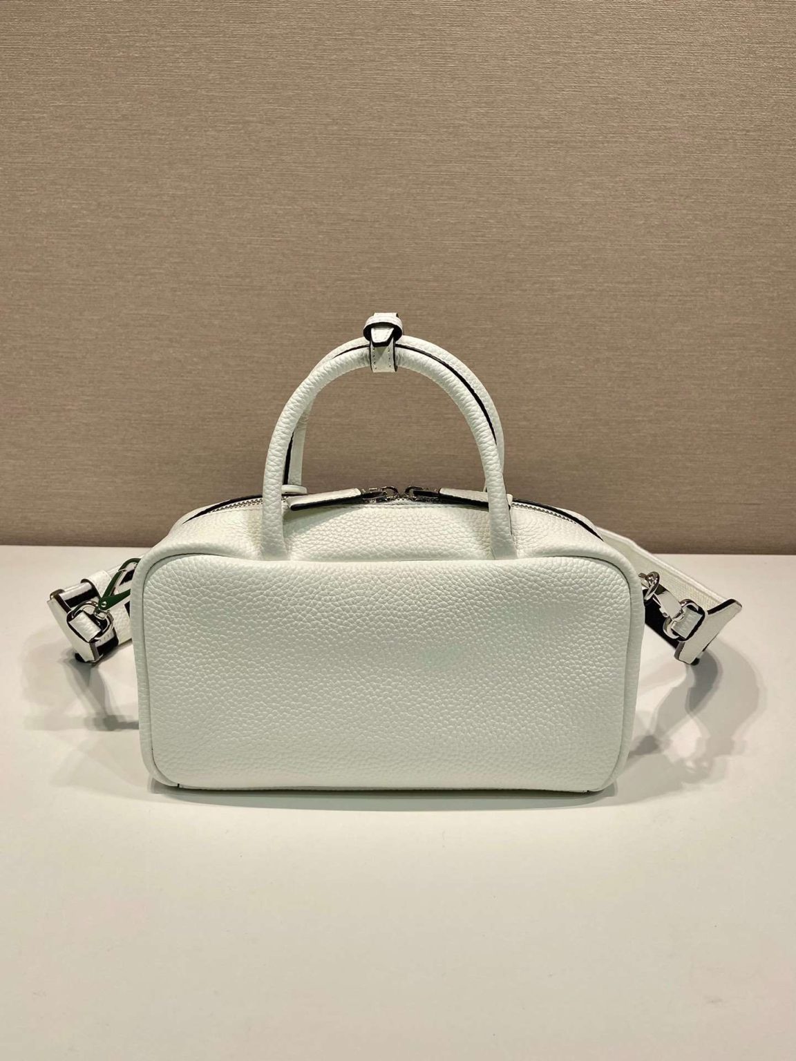 Prada Top-Handle Bag Brown/White/Green Khaki For Women 9.4in/24cm 1BB102_2DKV_F02Z8_V_3OO