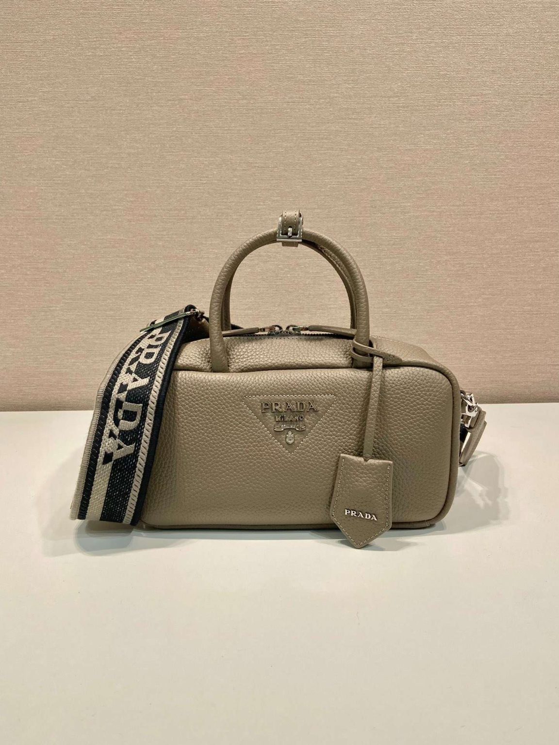 Prada Top-Handle Bag Brown/White/Green Khaki For Women 9.4in/24cm 1BB102_2DKV_F02Z8_V_3OO