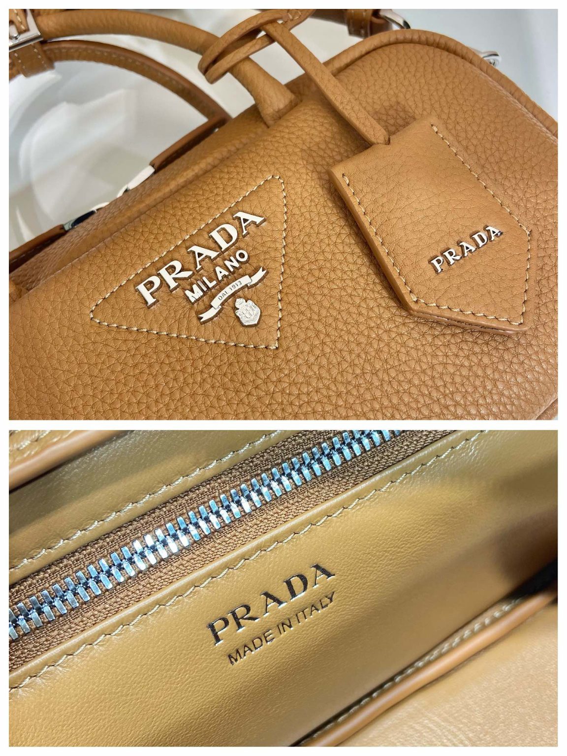 Prada Top-Handle Bag Brown/White/Green Khaki For Women 9.4in/24cm 1BB102_2DKV_F02Z8_V_3OO