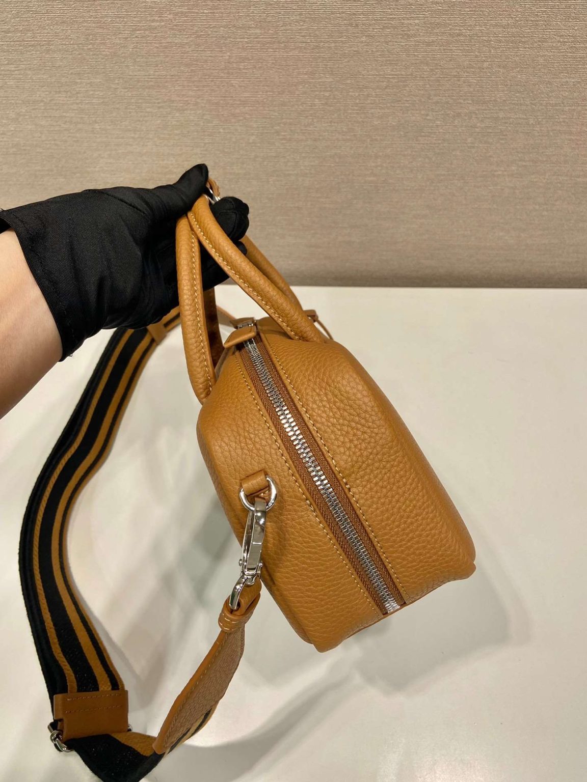 Prada Top-Handle Bag Brown/White/Green Khaki For Women 9.4in/24cm 1BB102_2DKV_F02Z8_V_3OO