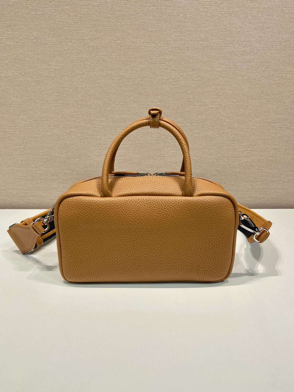 Prada Top-Handle Bag Brown/White/Green Khaki For Women 9.4in/24cm 1BB102_2DKV_F02Z8_V_3OO