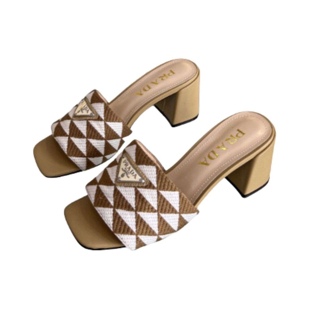 Prada Triangle Slip-On Sandals Brown For Women