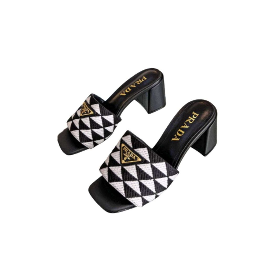 Prada Triangle Slip-On Sandals Black For Women