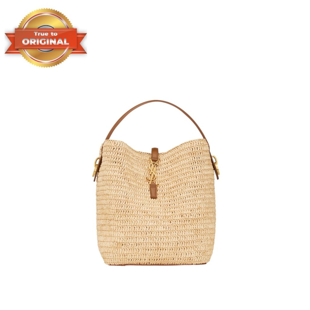 [True-to-ORIGINAL] Saint Laurent Le 37 In Woven Raffia And Vegetable-Tanned Beige For Women 9.8 Inches/ 25 Cm 773991GAAD72080