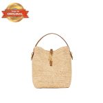 [True-to-ORIGINAL] Saint Laurent Le 37 In Woven Raffia And Vegetable-Tanned Beige For Women 9.8 Inches/ 25 Cm 773991GAAD72080