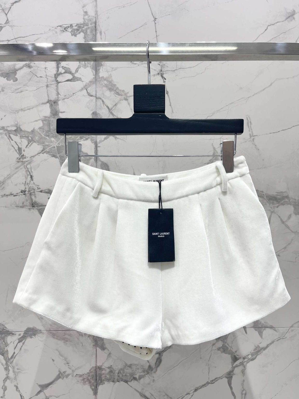 Saint Laurent Velvet Side Zipper Shorts White For Women