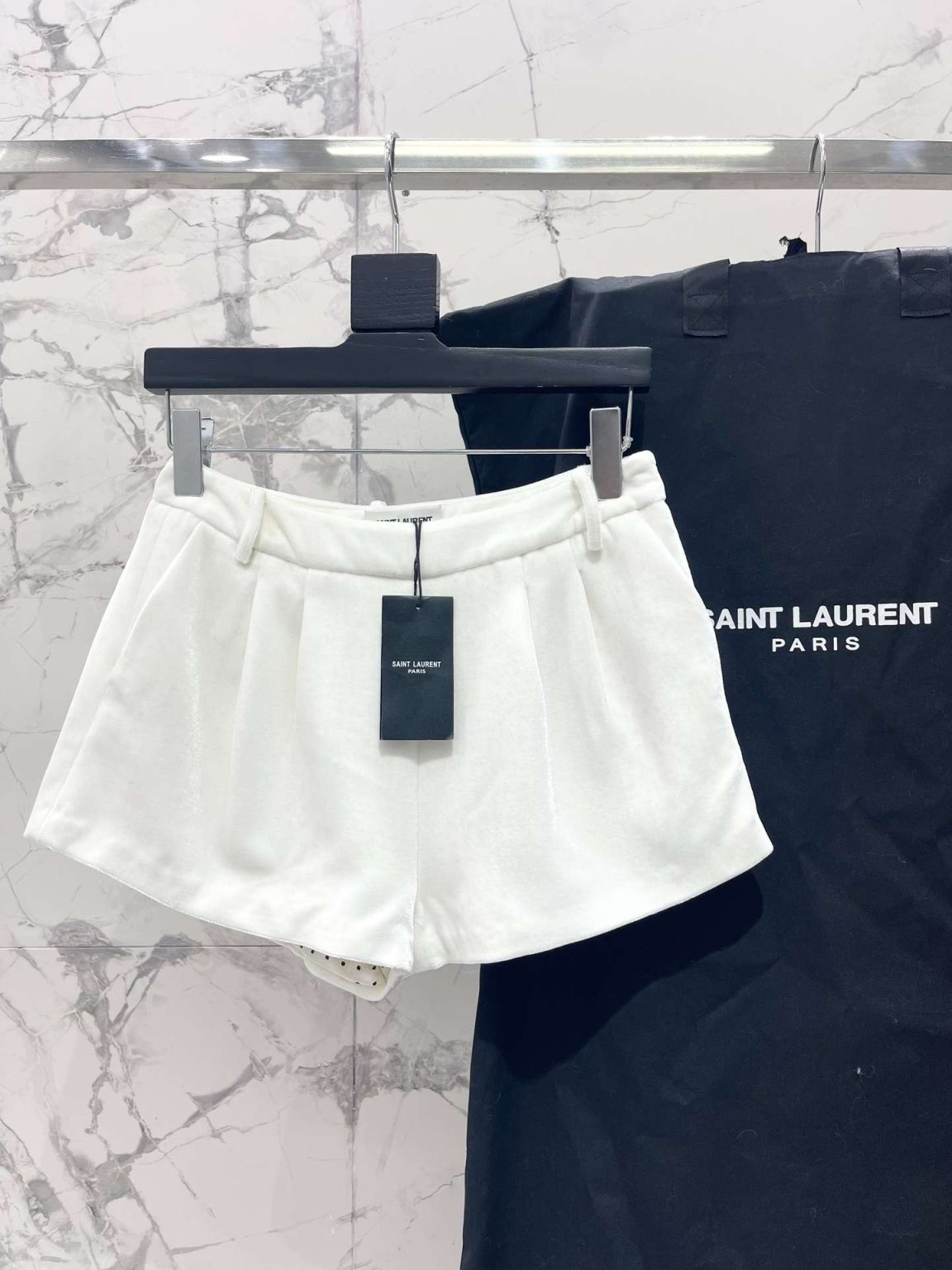 Saint Laurent Velvet Side Zipper Shorts White For Women