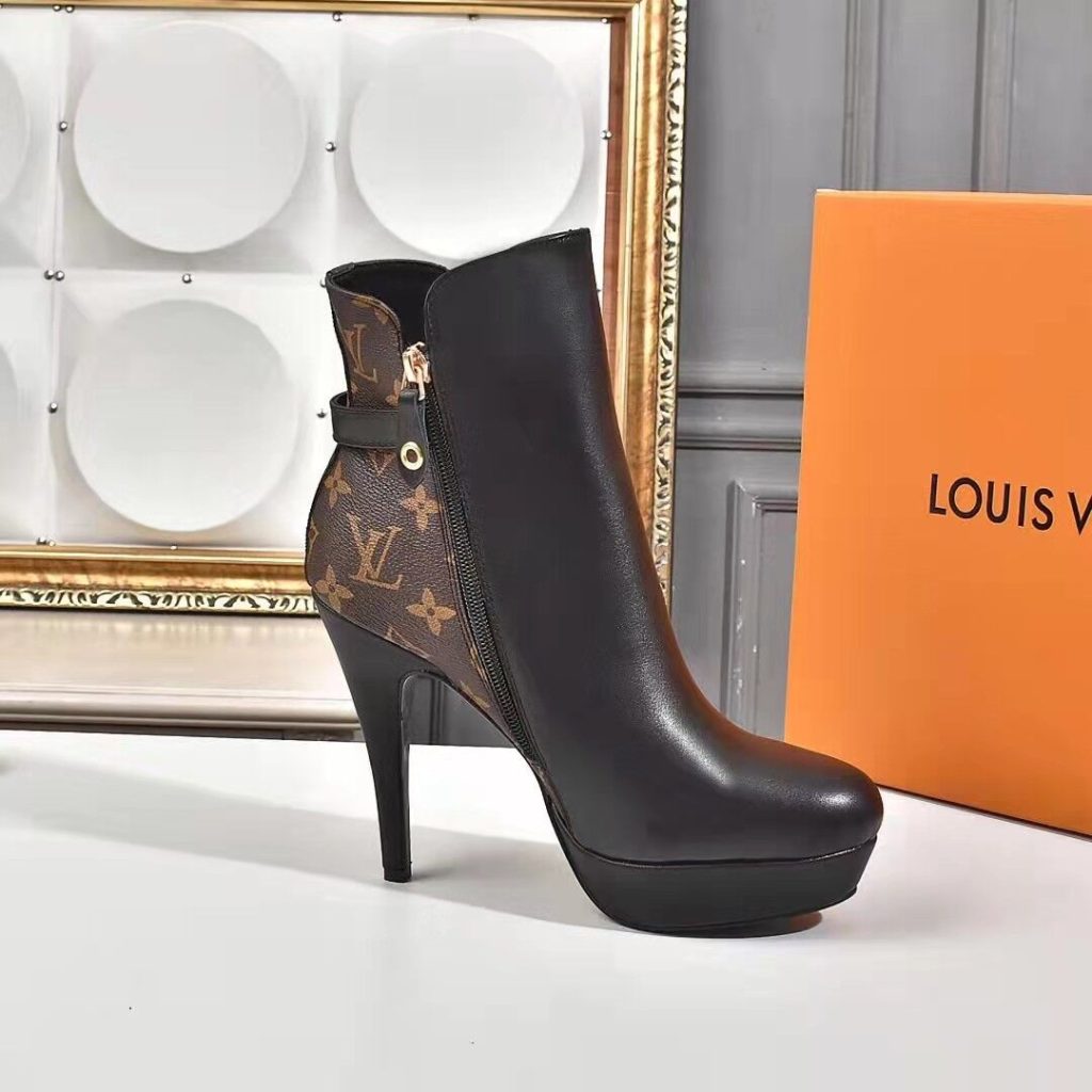 Louis Vuitton Afterglow Platform Ankle Boot Patent Monogram Material Black For Women LV 1A9SEE