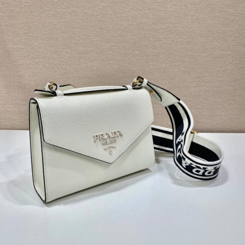 Prada Monochrome Saffiano Bag White For Women, Women’s Bags 8.2in/21cm 1BD317_2ERX_F0009_V_3O3