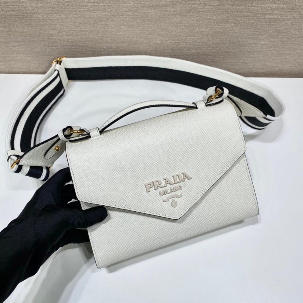 Prada Monochrome Saffiano Bag White For Women, Women’s Bags 8.2in/21cm 1BD317_2ERX_F0009_V_3O3