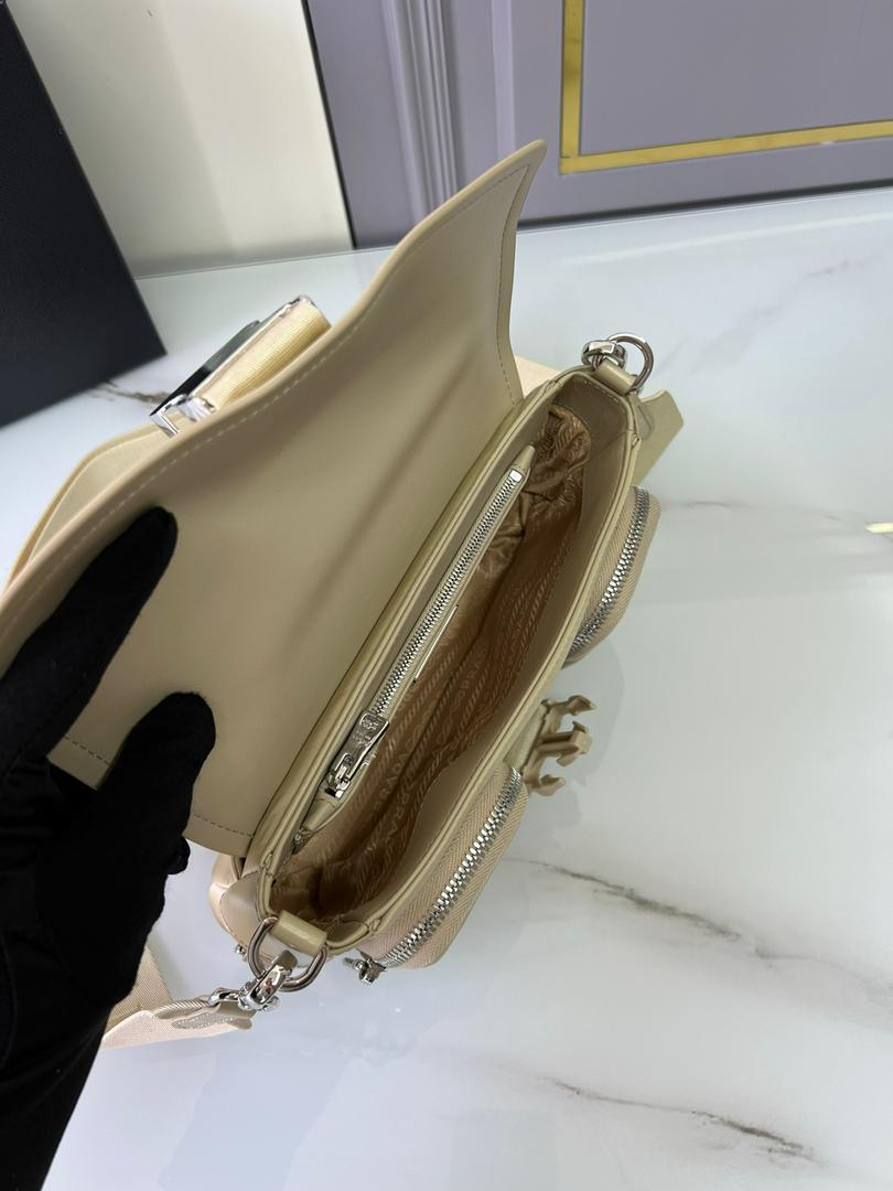 Prada Pocket Nylon And Brushed Bag Beige For Women, Women’s Bags 9in/23cm 1BD295_789_F0F24_V_BFO