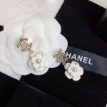 White Camellia Flower Earrings Gold Tone For Women