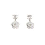 White Camellia Flower Earrings Gold Tone For Women