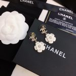 White Camellia Flower Earrings Gold Tone For Women