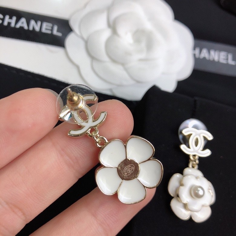 White Camellia Flower Earrings Gold Tone For Women