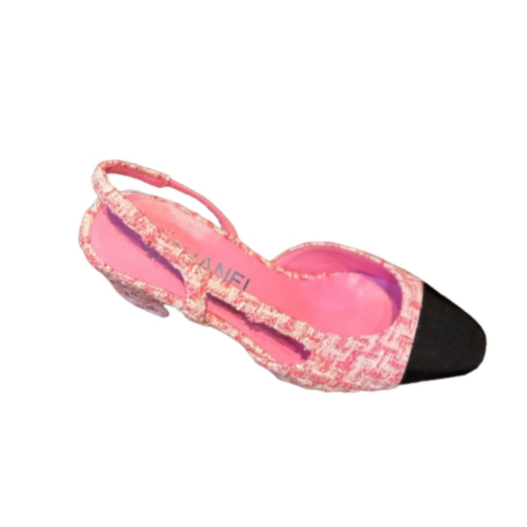 Chanel Woolen High Heel Slingback Sandals Pink For Women