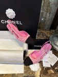 Chanel Woolen High Heel Slingback Sandals Pink For Women